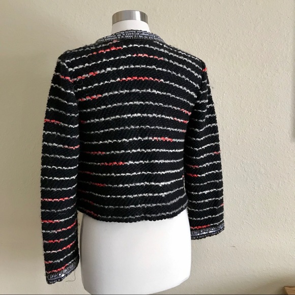 Tracy Reese Wool Blend Sequin Cardigan Sweater Size Medium Black Striped - Picture 5 of 8
